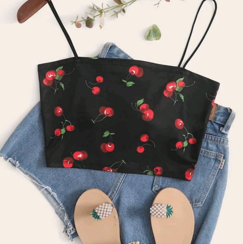 2XL black and red cherry top cami tank